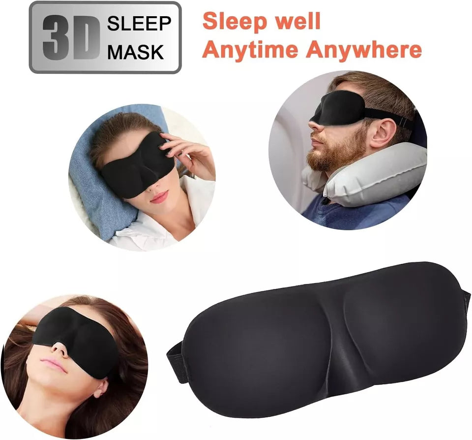 3D Blackout Sleep Mask - Deep Sleep, Travel, Eye Comfort, Adjustable Strap