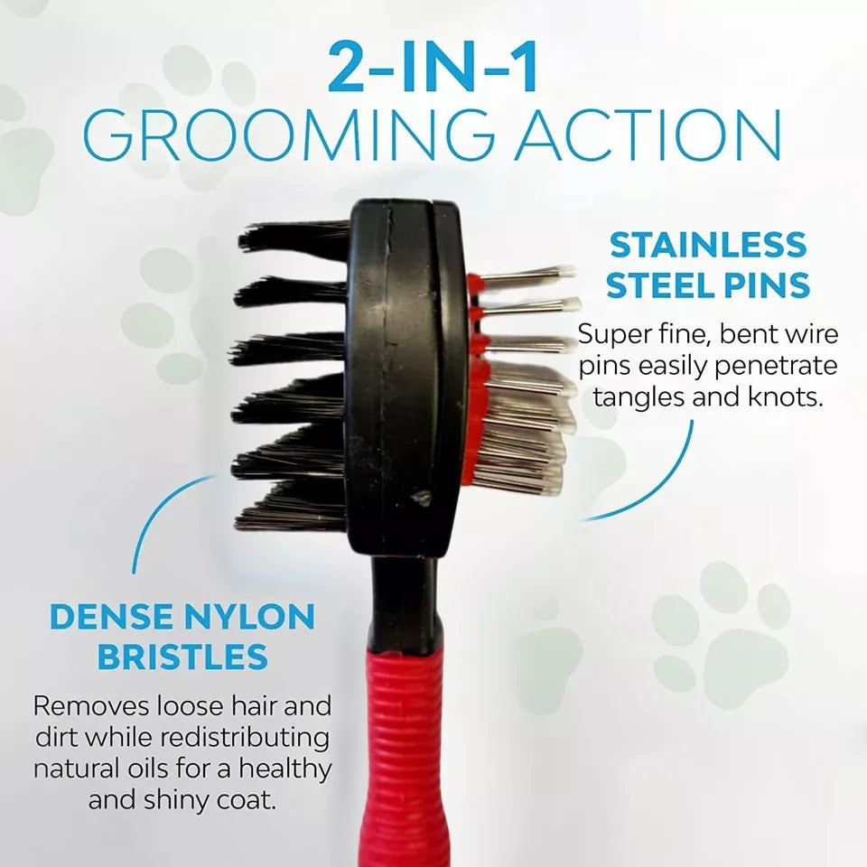 Dual-Sided Pet Deshedding Brush, Combo Gentle Cleaning & Grooming Tool