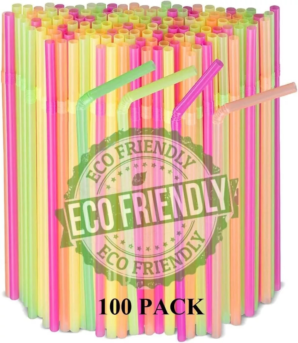 100 Pack Neon Flexi Straws | Reusable & Eco-Friendly | Drinks & Cocktails