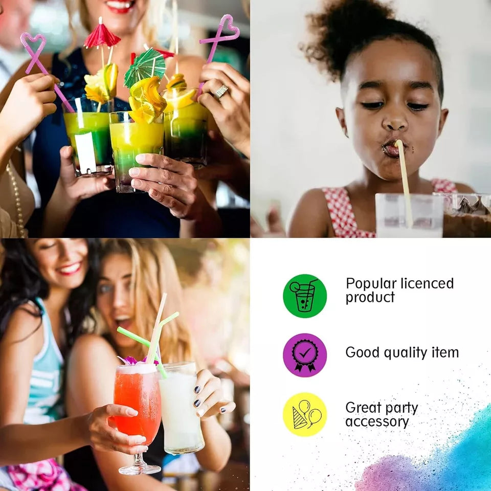 100 Pack Neon Flexi Straws | Reusable & Eco-Friendly | Drinks & Cocktails