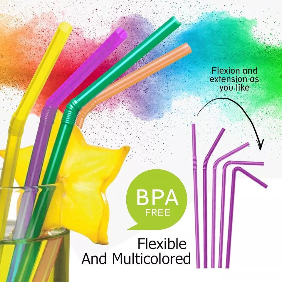 100 Pack Neon Flexi Straws | Reusable & Eco-Friendly | Drinks & Cocktails