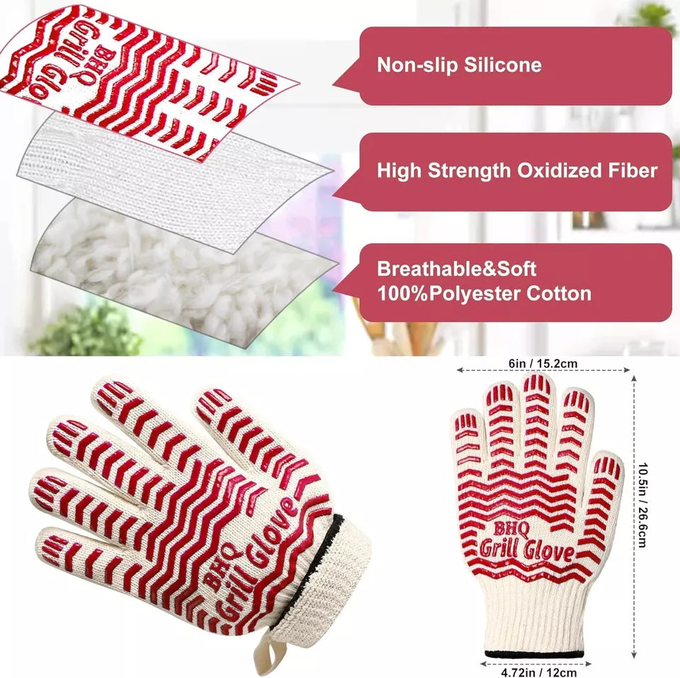 Heat Resistant Oven Gloves 932°F Double Sided Non-Slip Silicone Grip Oven Gloves