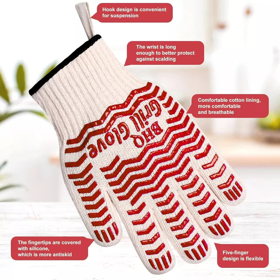 Heat Resistant Oven Gloves 932°F Double Sided Non-Slip Silicone Grip Oven Gloves