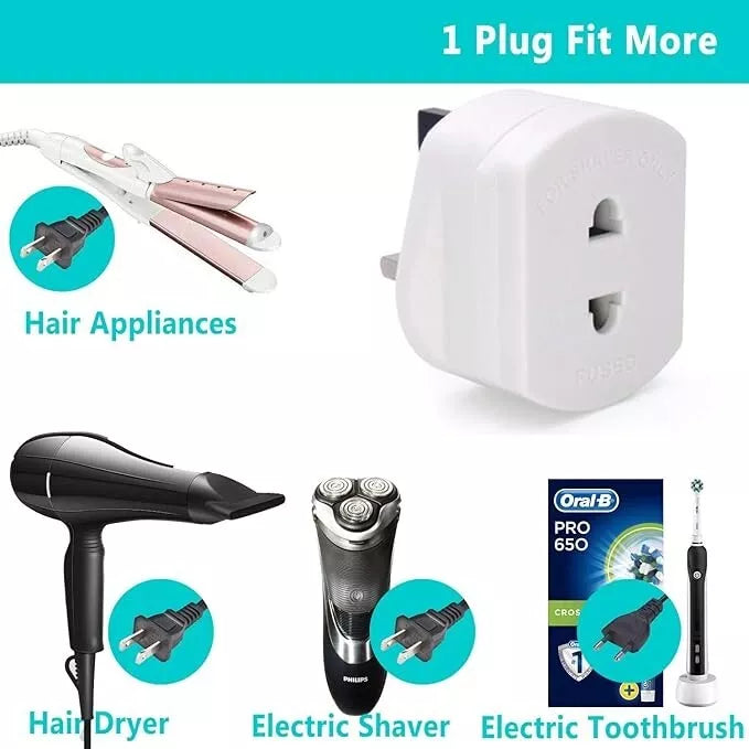 2-Pin to 3-Pin Converter, Adaptor Plug UK Converter For Toothbrush, Shaving