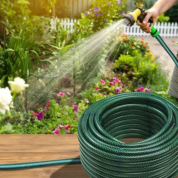 15m, 30m, 50m Reinforced Garden Hose Pipe with Spray Nozzle Fittings PVC Braided