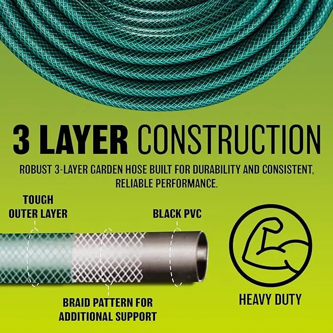 15m, 30m, 50m Reinforced Garden Hose Pipe with Spray Nozzle Fittings PVC Braided