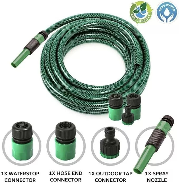 15m, 30m, 50m Reinforced Garden Hose Pipe with Spray Nozzle Fittings PVC Braided