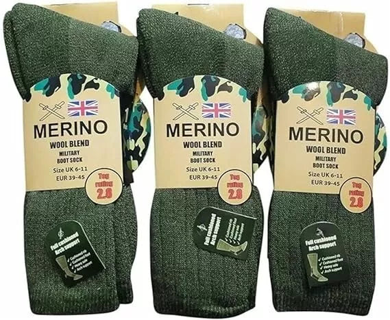 Merino Wool Blend Mens Socks Military Work Boot Thermal Winter Socks